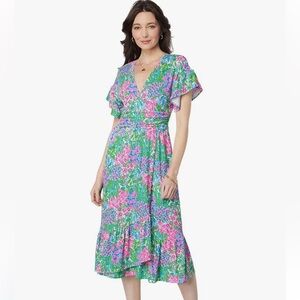 Lilly Pulitzer Juliet Floral V-Neck Midi Dress Cherry on Top XS